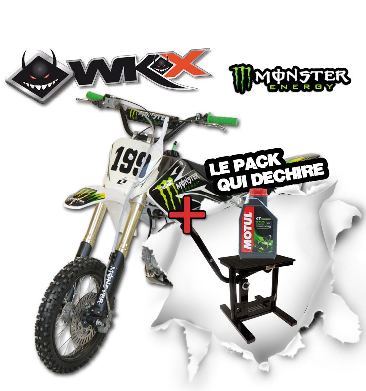 Pit Bike WKX 125 édition spéciale MONSTER - CRF70 + Lève moto noir + Huile Motul 5100 10W40 4T