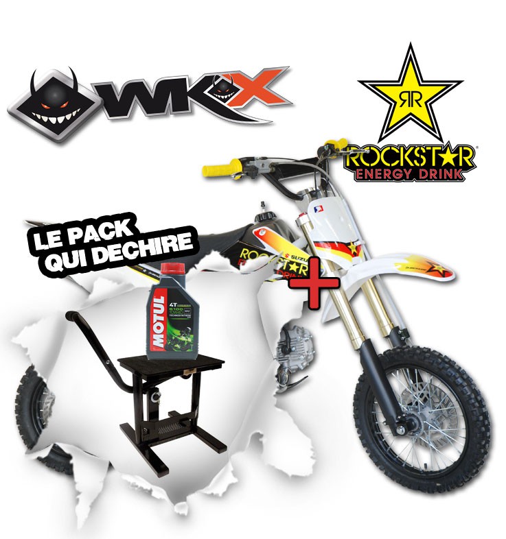 Pit Bike WKX 125 édition spéciale ROCKSTAR - CRF70 + Lève moto noir + Huile Motul 5100 10W40 4T
