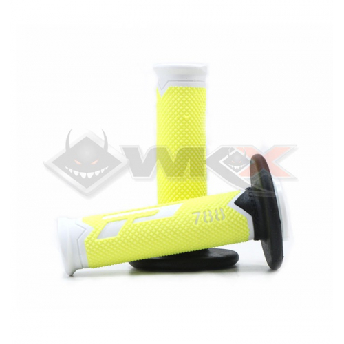 Piece Poignées PROGRIP 788 JAUNE FLUO / BLANC / NOIR de Pit Bike et Dirt Bike