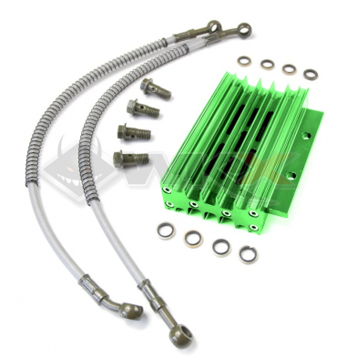 Piece Radiateur aluminium VERT + Raccords de Pit Bike et Dirt Bike