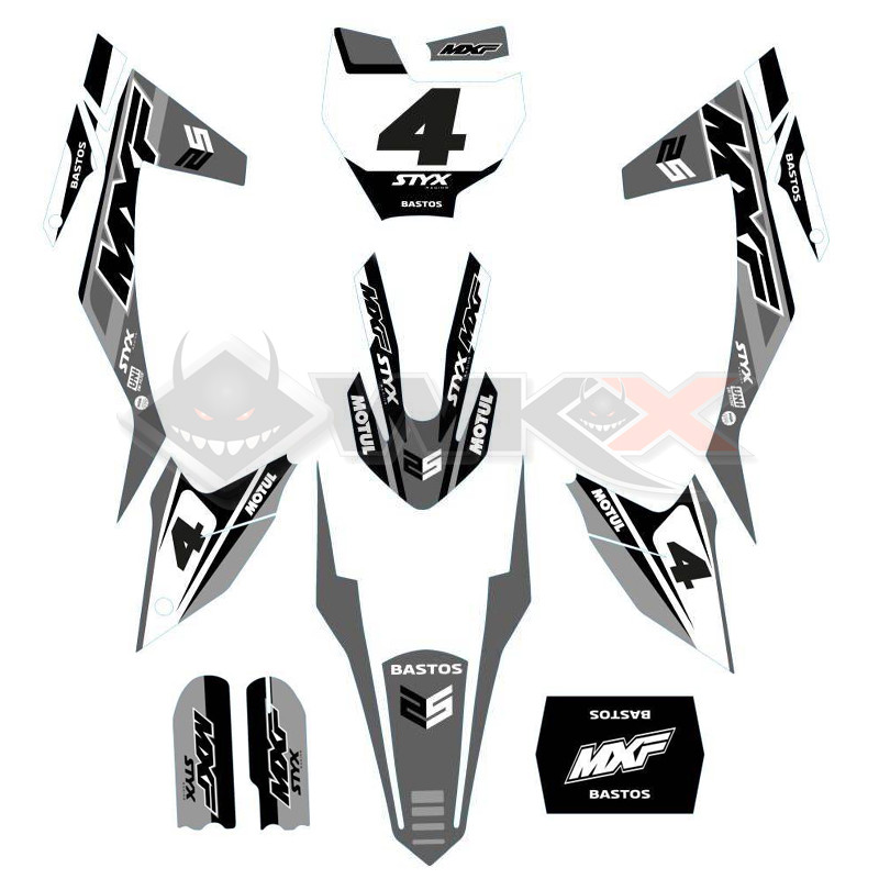 Kit décoration noir pour pit bike, dirt bike BASTOS BIKE MXF, édition 2026