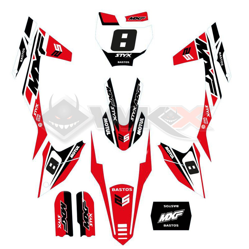 Kit décoration rouge pour pit bike, dirt bike BASTOS BIKE MXF, édition 2026