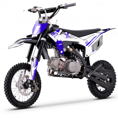 Dirt bike 125cc MX2 WKX bleu-blanc, roues 12/14 pouces, boîte manuelle, moteur Lifan.