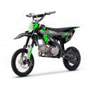 Pit bike 125 vert-noir MX2 WKX, boîte manuelle à 4 vitesses, fourche inversée et cadre périmétrique.