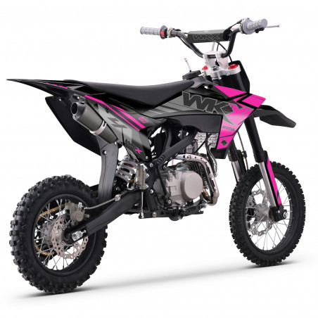Dirt bike rose 125cc MX2 de chez WKX Racing. Boîte manuelle intuitive, esthétisme irréprochable