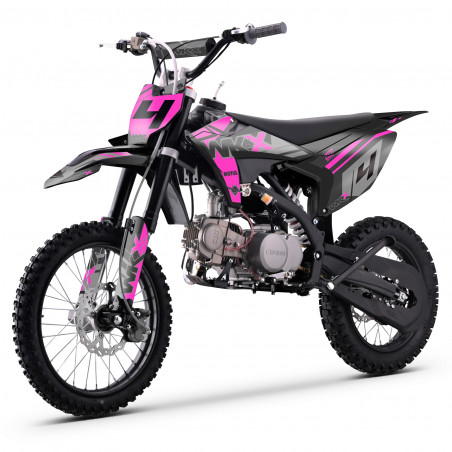 Dirt bike rose 125cm3 MX2 de chez WKX. Moteur performant, suspensions de qualité.