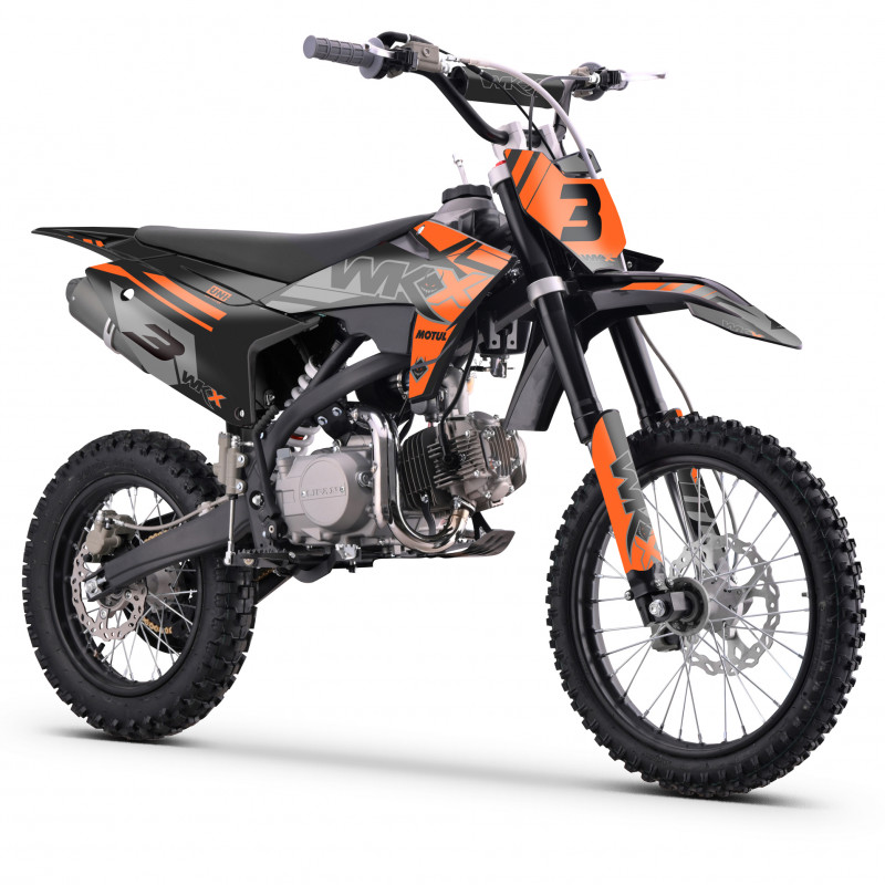 Pit bike 125 orange, roue 14/17 pouces, boîte manuelle 4 rapports MX2 de chez WKX