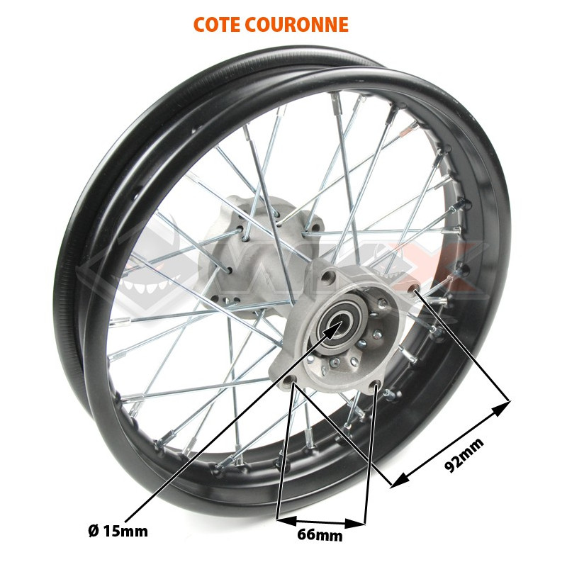 Roue arrière complète 14' axe 15mm