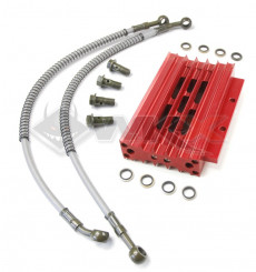 Piece Radiateur aluminium ROUGE + Raccords de Pit Bike et Dirt Bike