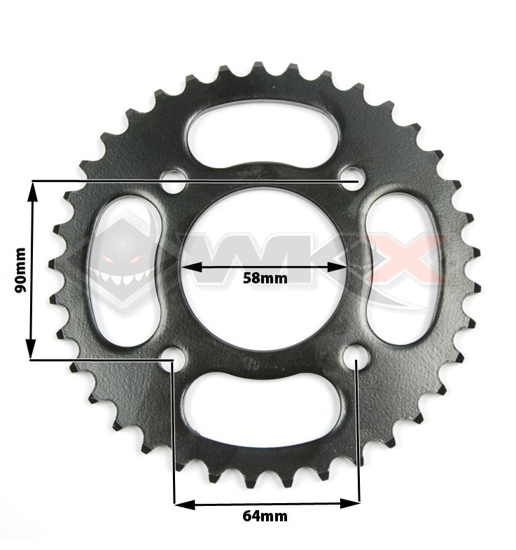 Couronne arrière 37 dents dents, axe 58 mm pour chaîne de 420