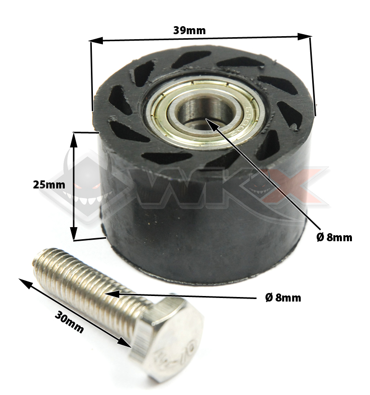 Roulette noire 8 mm pour mini moto et dirt