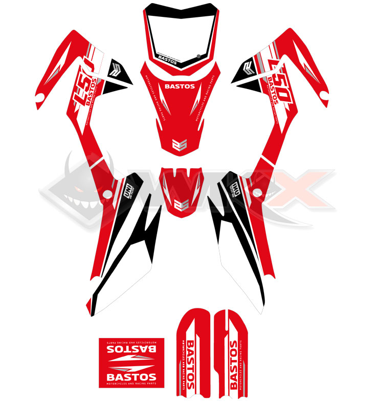 Kit décoration rouge pour pit bike 50cm3 Bastos bike L50