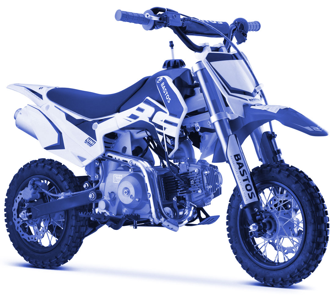 Dirt bike 70cc bleue de Bastos bike, gamme BS Mini : une mini mx d’apprentissage