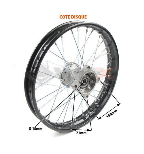 Roue complète avant 17' axe 15mm pour dirt bike