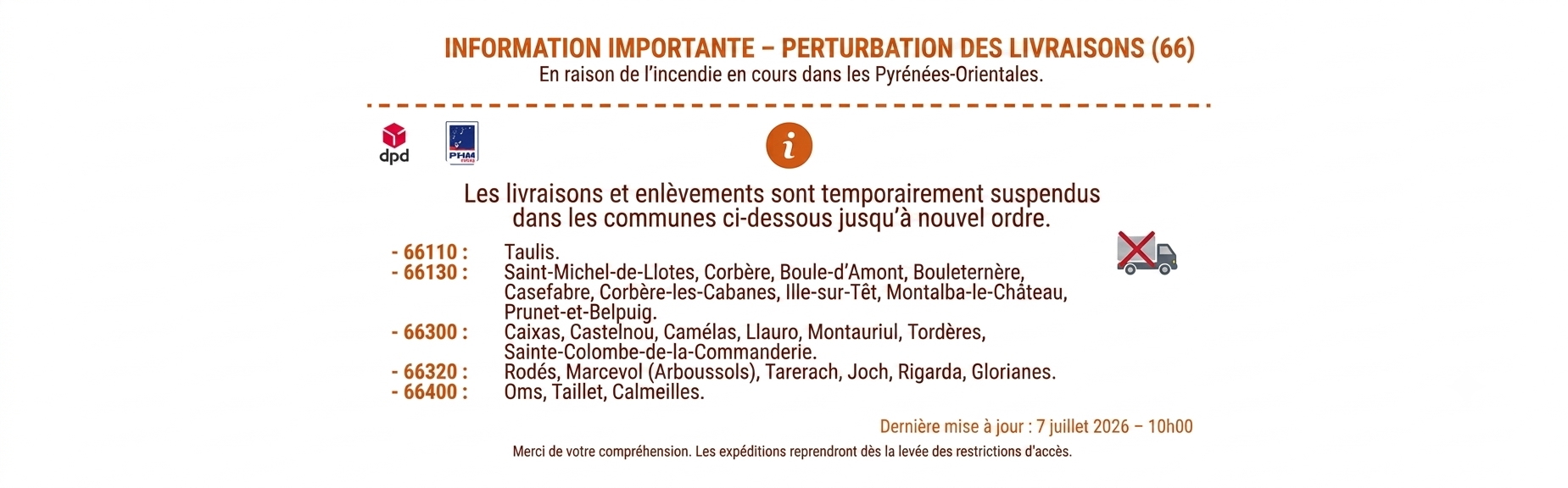 Perturbation livraison