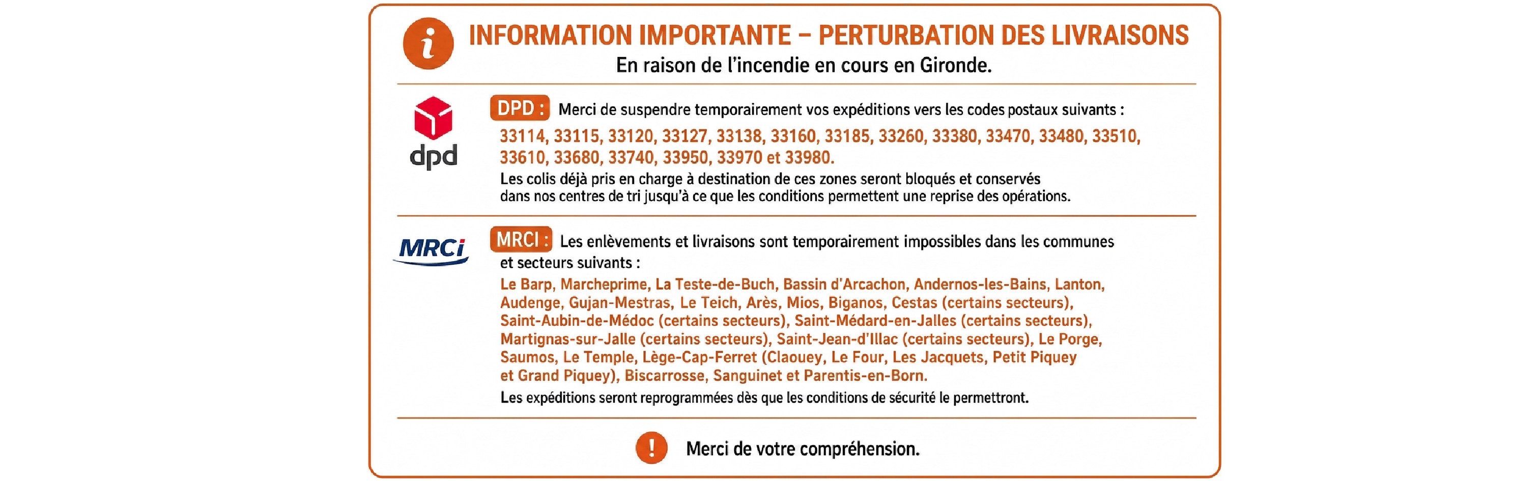 Perturbation livraison